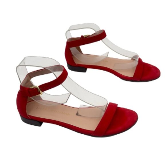 STUART WEITZMAN women's RED LEATHER FLAT STRAPPY SANDALS - SIZE 6 - Picture 12 of 12